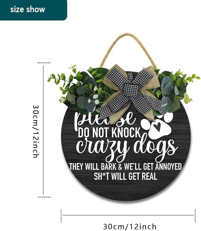 Crazy Dog Hanging Wall Sign for Front Door Home Kitchen Decor Rustic Wooden Round Sign Wall Decoration for Kitchen Dining Room Living Room Bedroom Outdoor