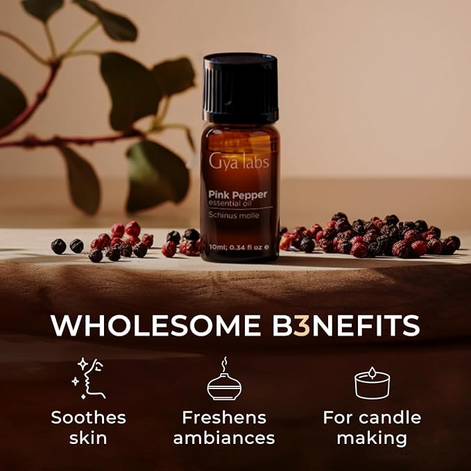 Gya Labs Pink Pepper Essential Oil for Skin - 0.34 Fl Oz - 100% Pure Natural Pink Pepper Oil for Diffuser, Face, Massage Aromatherapy ,DIY & Candle Making Scent