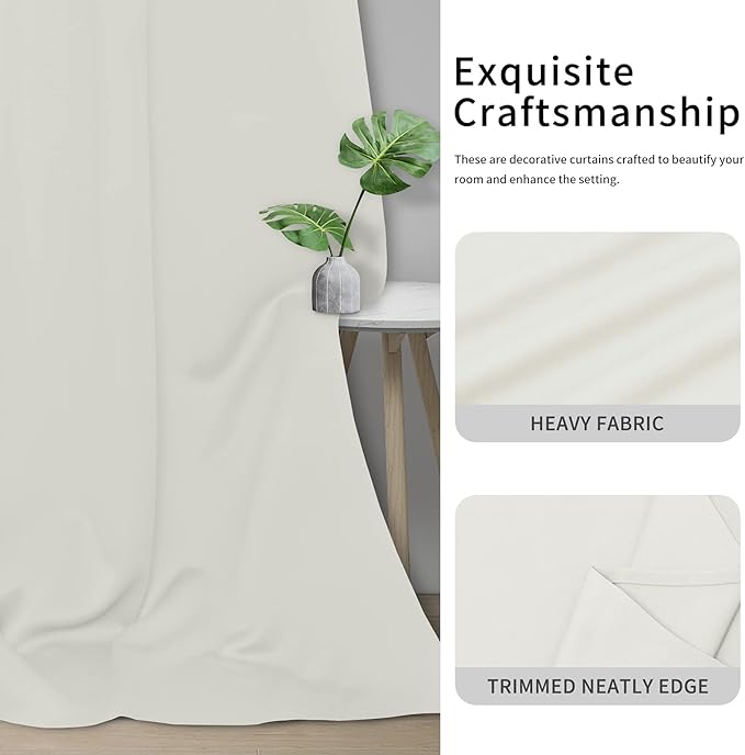 Easy-Going Blackout Curtains for Bedroom, Solid Thermal Insulated Grommet and Noise Reduction Window Drapes, Room Darkening Curtains for Living Room, 2 Panels(42x84 in, Ivory)