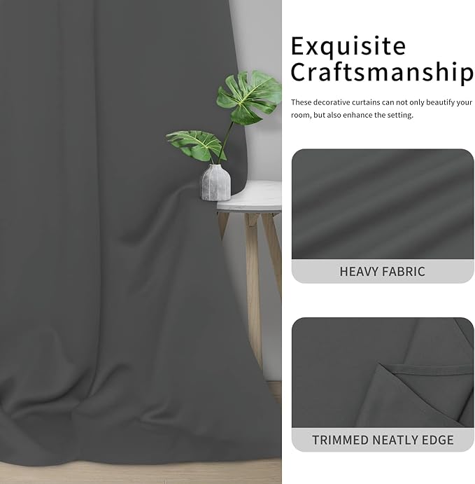 Easy-Going Blackout Curtains for Bedroom, Solid Thermal Insulated Grommet and Noise Reduction Window Drapes, Room Darkening Curtains for Living Room, 2 Panels(46x63 in, Gray)