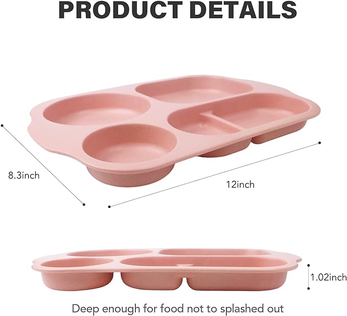 greenandlife 12 Inch (4PCS) Large Unbreakable Divided Plates for Kids Adults, Dishwasher & Microwave Safe Plate, Lightweight Reusable Plastic Compartment Plates, BPA Free and Healthy
