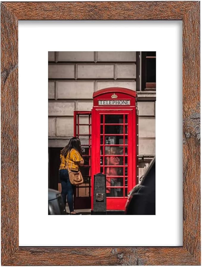 8x10 Picture Frame Set of 6, Display Pictures 5x7 with Mat or 8x10 Without Mat for Wall Mounting, Rustic Brown
