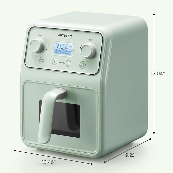 BUYDEEM F51 8-in-1 Air Fryer 4.2QT, Retro Countertop Airfryer Oven with Visible Window, Shake Reminder, One-touch Control with LCD Display, Cozy Greenish