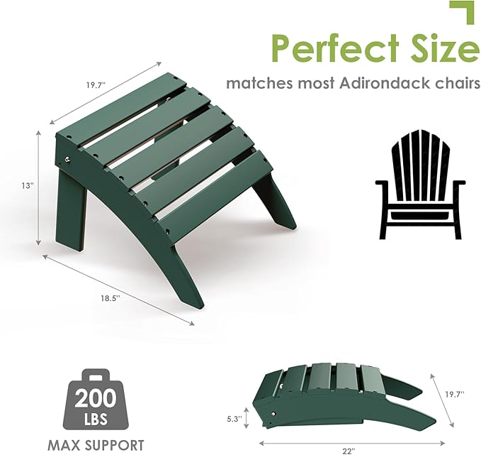 GREENVINES Adirondack-Ottoman | Set of 4 | HDPE Plastic | Outdoor Footrest | All Weather | Foot Rest | Foot Stool | Forest | for Adirondack Chair | for Patio Backyard Pool