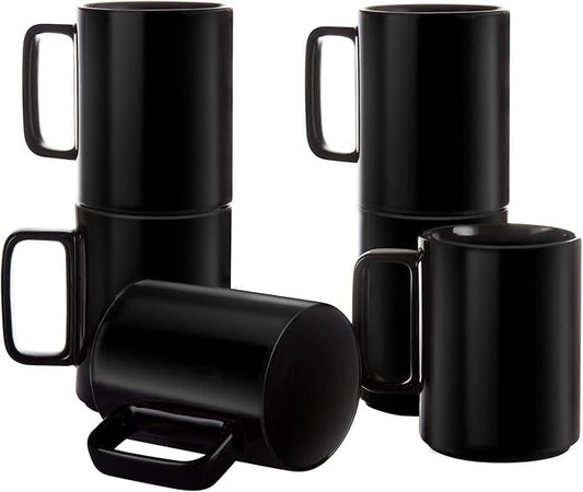 E-liu Porcelain Tea Mugs Coffee Mug Set, Large 15 Ounces Cups for Coffee, Tea, Cocoa, and Mulled Drinks, Set of 6, Black