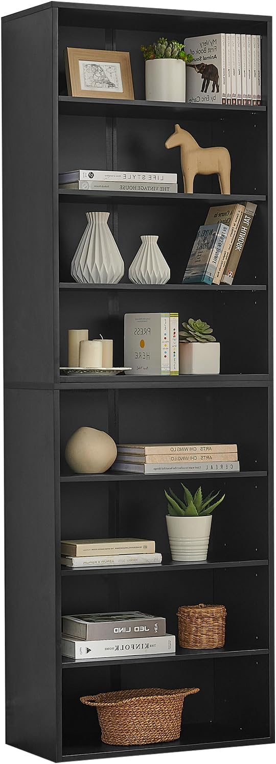 71 Inch Tall 8-Shelf Bookcase, Wood Bookshelf Storage Organizer Adjustable Shelf for Home Office Living Room, Converts into Two 4-Shelf Bookshelves, Black