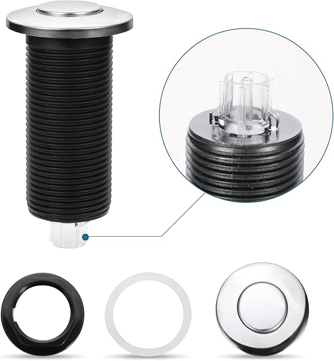 RQYEKDO Garbage Disposal Air Switch Kitchen Sink Top Long Stainless Steel Brushed Nickel Long 2.5" for Food and Waste Disposal On/Off Air Button Parts