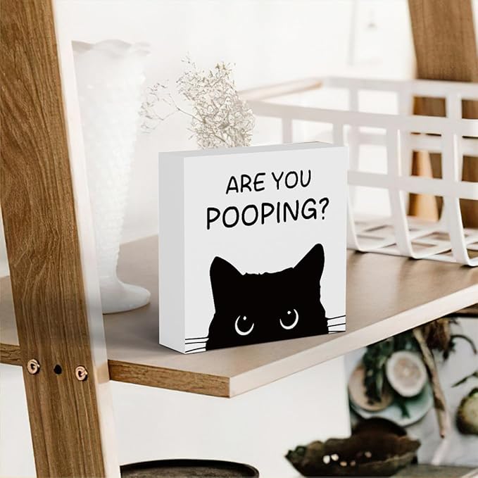Funny Bathroom Decor Are You Pooping Cat Sign Funny Bathroom Toilet Table Decoration Funny Cat Gifts Bathroom Wall Decor Cat Gifts for Women Gifts for Cat Lovers, Funny Bathroom Wooden Box Sign Decor