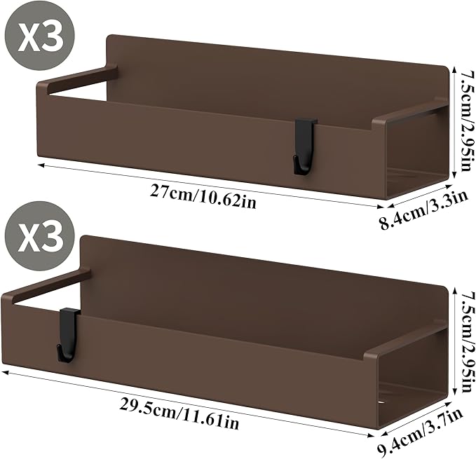 6 Pack Magnetic Spice Rack Organizer for Refrigerator and Oven, Brown Fridge Organizers and Storage for Kitchen