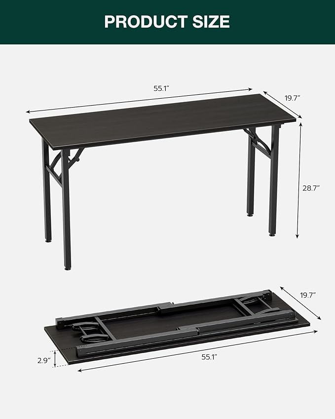 Frylr Small Folding Computer Desk – Portable 55.1 Inch Foldable Laptop Table, Collapsible and Compact for Easy and Fast Setup, Lightweight for Small Spaces, Home Craft and Study Use, Charcoal Wenge