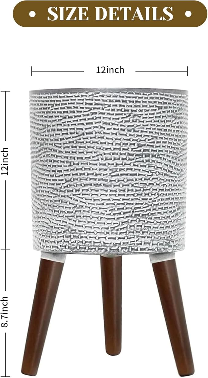 Flower Pot with Legs Tall Flower Pot with Drainage Holes for Indoor and Outdoor Decorative Planting (Gray Wave, 12 Inches)