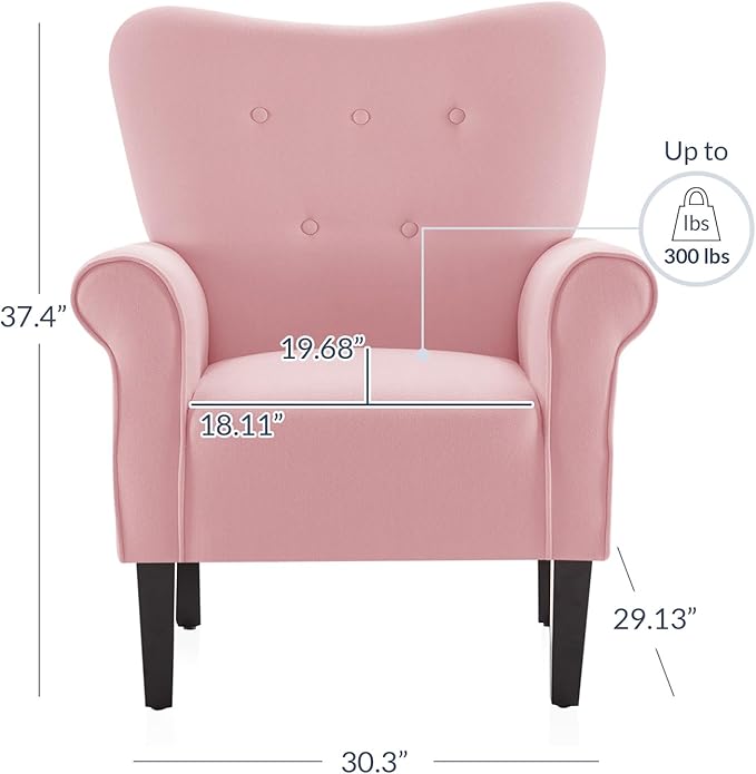 BELLEZE Modern Accent Chair for Living Room, High Back Armchair with Wooden Legs, Upholstered Wingback Side Chair Padded Armrest Single Sofa Club Chair for Living Room, Bedroom - Allston (Pink)