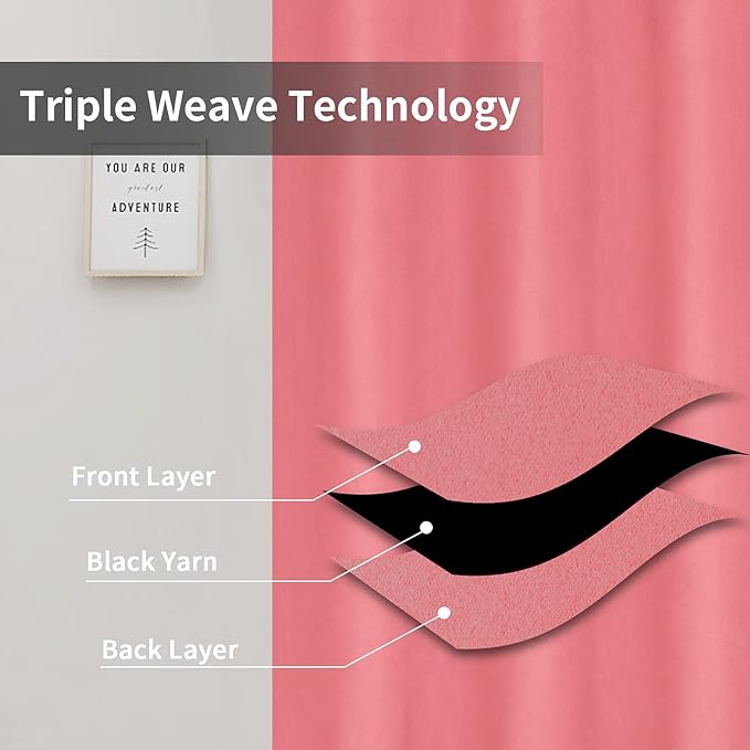 Easy-Going Blackout Curtains for Bedroom, Solid Thermal Insulated Grommet and Noise Reduction Window Drapes, Room Darkening Curtains for Living Room, 2 Panels(42x72 in, Pink)