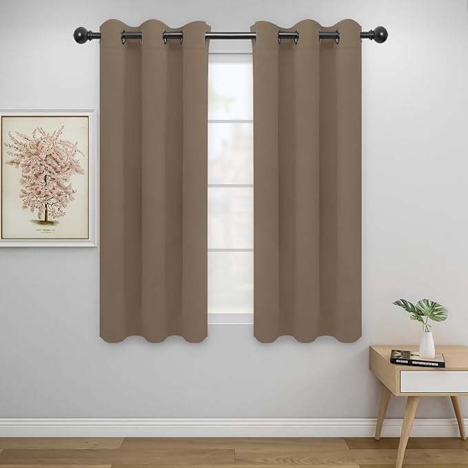 Easy-Going Blackout Curtains for Bedroom, Solid Thermal Insulated Grommet and Noise Reduction Window Drapes, Room Darkening Curtains for Living Room, 2 Panels (34x54 in, Camel)