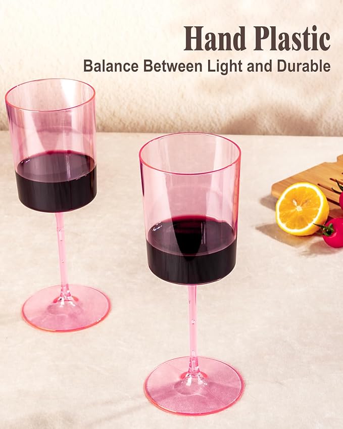 Ciaell 12 Pack Pink Plastic Wine Glasses - 14Oz Plastic Wine Glasses with Stem - Disposable Stemmed Wine Glass for Parties & Weddings & Outdoor
