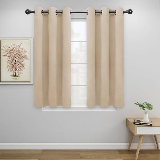 Easy-Going Blackout Curtains for Bedroom, Solid Thermal Insulated Grommet and Noise Reduction Window Drapes, Room Darkening Curtains for Living Room, 2 Panels (34x45 in, Beige)