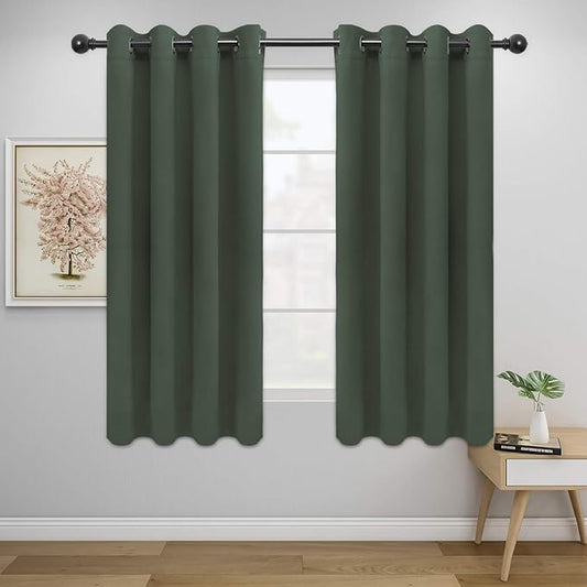 Easy-Going Blackout Curtains for Bedroom, Solid Thermal Insulated Grommet and Noise Reduction Window Drapes, Room Darkening Curtains for Living Room, 2 Panels (52x63 in,Greyish Green)