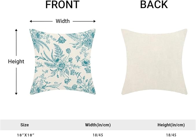 CXMEIFLY Aqua Teal Spring Pillow Covers 18 x 18 Inch Set of 2 for Chinoiserie Flowers Decor Throw Pillows Floral Leaves Seasonal Plant Outdoor Decorative Cushion Cases for Couch Bed Decorations