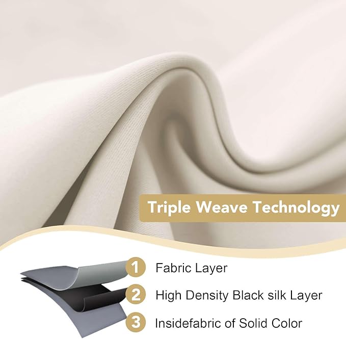 H.VERSAILTEX Room Darkening Curtains for Living Room Light Reducing Thermal Insulated Window Treatment Panels/Drapes Grommet Top 2 Panels (Ivory - 52 x 63 Inches)