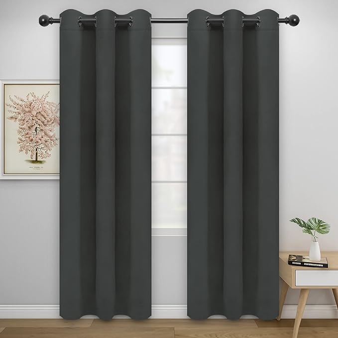 Easy-Going Blackout Curtains for Bedroom, Solid Thermal Insulated Grommet and Noise Reduction Window Drapes, Room Darkening Curtains for Living Room, 2 Panels(42x84 in, Dark Gray)