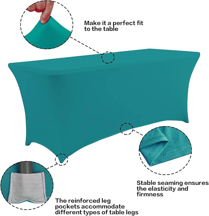IVAPUPU 2 Pack 6FT Table Cloth for Rectangular Fitted Events Stretch Lake Blue Table Covers Washable Cover Spandex Tablecloth Protector for Party, Wedding, Cocktail, Banquet, Festival