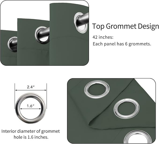 Easy-Going Blackout Curtains for Bedroom, Solid Thermal Insulated Grommet and Noise Reduction Window Drapes, Room Darkening Curtains for Living Room, 2 Panels (42x36 in, Greyish Green)