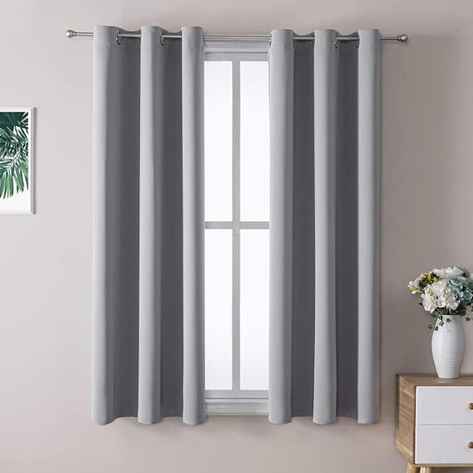 ChrisDowa Grommet Blackout Curtains for Bedroom and Living Room - 2 Panels Set Thermal Insulated Room Darkening Curtains (Light Grey, 42W x 63L)