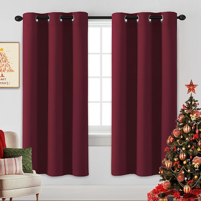 H.VERSAILTEX Christmas Curtains for Bedroom Thermal Insulated Room Darkening Living Room Curtains 72 Inch Long Grommet Privacy Protection Window Curtain Panels/Drapes for Nursery, 2 Panels, Burgundy