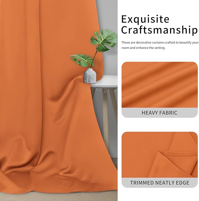 Easy-Going Blackout Curtains for Bedroom, Solid Thermal Insulated Grommet and Noise Reduction Window Drapes, Room Darkening Curtains for Living Room, 2 Panels(42x84 in, Orange)