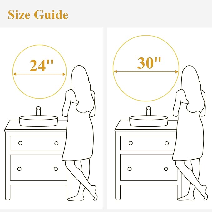 Fabuday Gold Circle Mirror for Bathroom - 24 Inch Golden Framed Round Mirror for Wall Decor, Living Room, Bedroom, Entryway Circular Mirrors