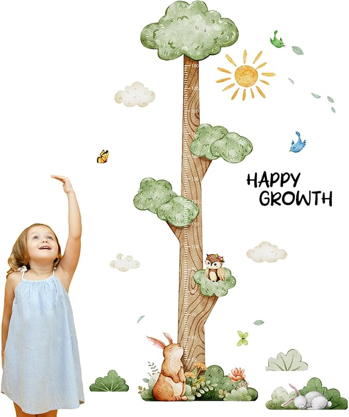 3D Cartoon Height Chart for Kids, DIY Growth Stickers, Removable Height Wall Chart for Kids Nursery, Bedroom, Bathroom