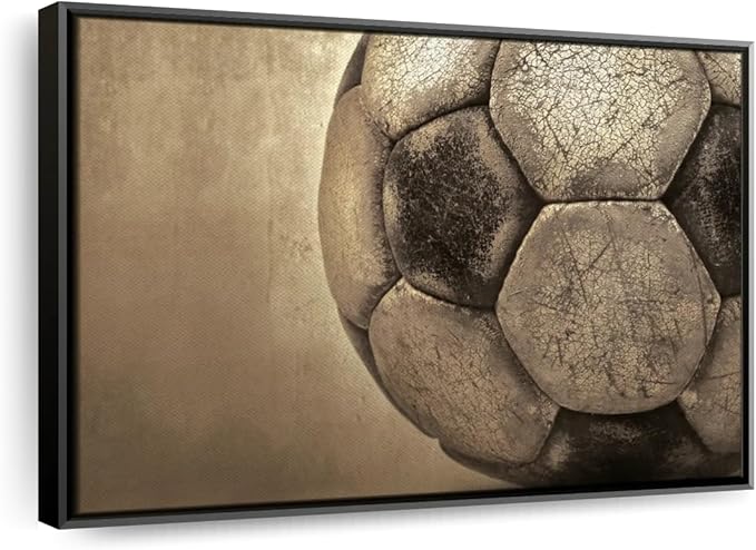 Elephant Stock Worn Soccer Ball Wall Art - Horizontal Framed Canvas - 1-Piece Living Room Wall Decor - Photography sports Canvas Print - Brown and Gray Decor for Wall - 19" X 13"
