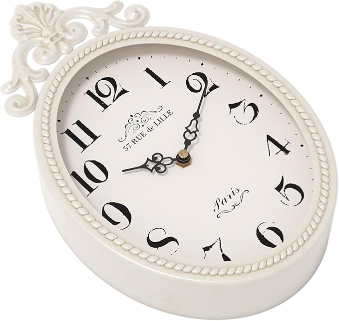 Abdurey Small French Retro Decorative Wall Clock, Ivory White Vintage Oval Style,Silent Battery Operated Boho Decor Wall Clocks for Farmhouse,Kitchen,Bedroom,Bathroom(10.4" H x 6.7" W)
