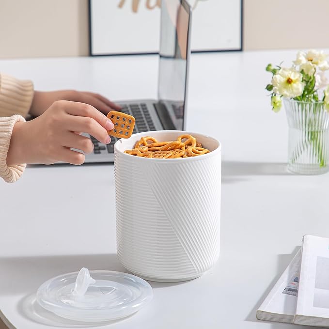 Food Storage Containers with Airtight Lids: Ceramic Canister Sets for Kitchen Countertop - Porcelain Jar for Coffee Tea Flour Sugar Rice Cookies Candy - White (42 oz)