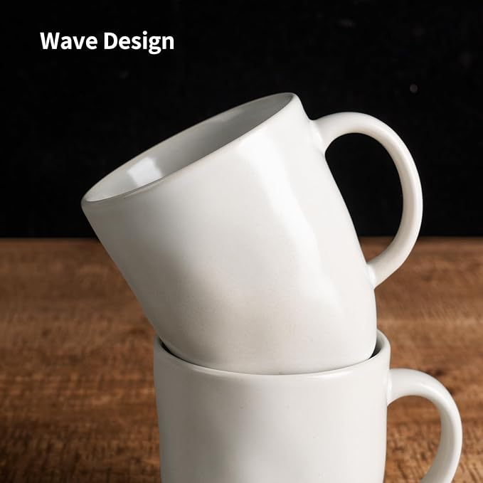 famiware Coffee Mugs Set of 4, Ocean Square 13oz Coffee Cup Set with Handle for Cocoa, Milk, Hot Chocolate, Tea, Water, Stoneware Cups for Kitchen, Microwave and Dishwasher Safe, Matte White