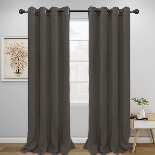 Easy-Going Blackout Curtains for Bedroom, Solid Thermal Insulated Grommet and Noise Reduction Window Drapes, Room Darkening Curtains for Living Room, 2 Panels (52x96 in,Taupe)