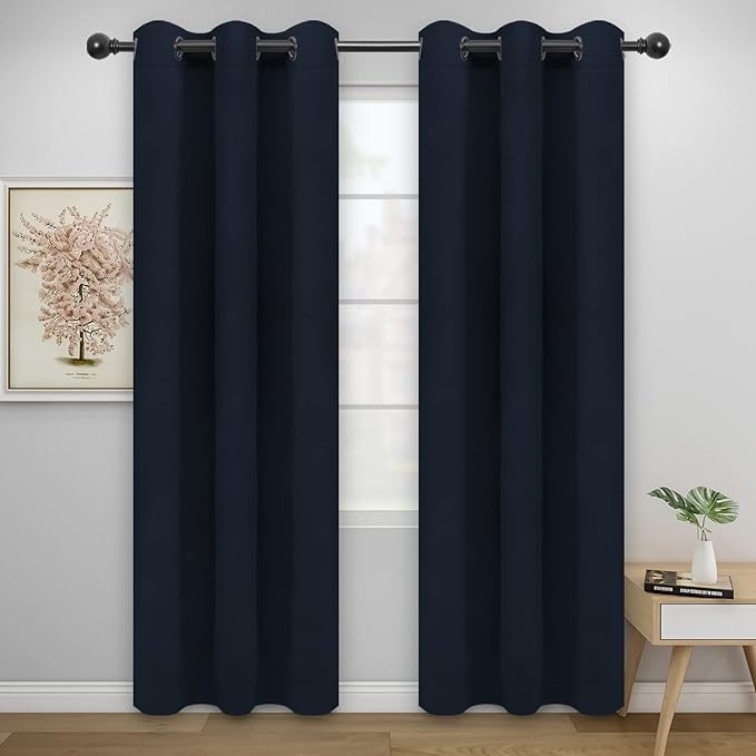 Easy-Going Blackout Curtains for Bedroom, Solid Thermal Insulated Grommet and Noise Reduction Window Drapes, Room Darkening Curtains for Living Room, 2 Panels(46x84 in, Navy)