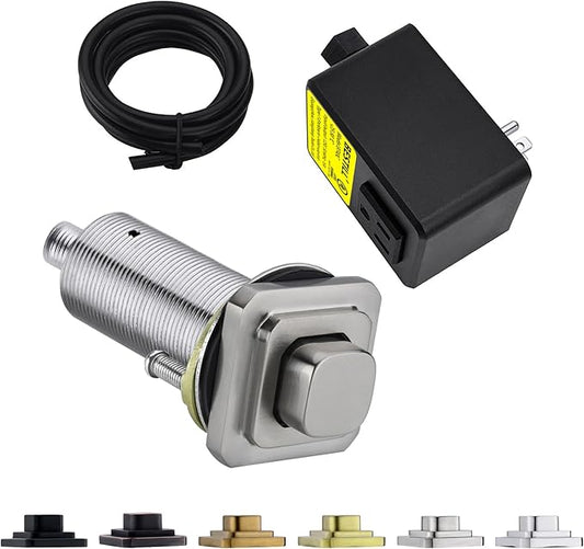 BESTILL Garbage Disposal Air Switch Kit, Square Raised Push Button Ideal for Long Nails, Cordless Sink Top Brass Switch for Food Waste Disposer, Brushed Nickel, Compatible with all Garbage Disposals