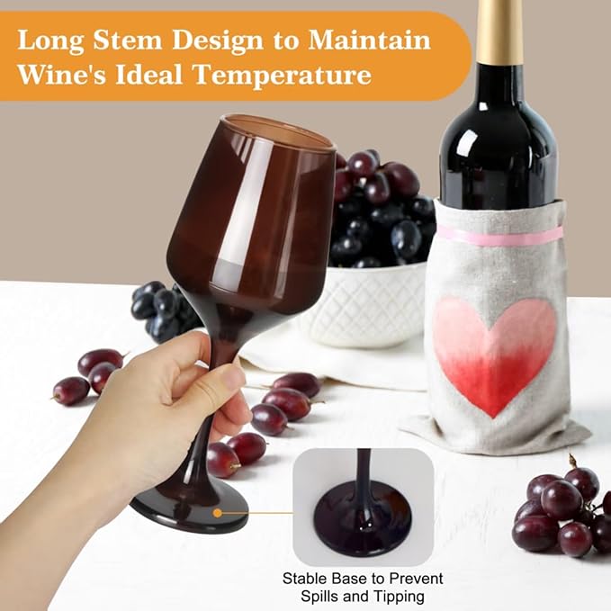 Colored Wine Glasses Set of 6-12oz Colorful Long Stem Wine Glass Cups, Multi Color Pretty Crystal Glassware, Hand Blown Goblets Drinkware, Unique Drinking Stemware Holiday Gift Set for Women