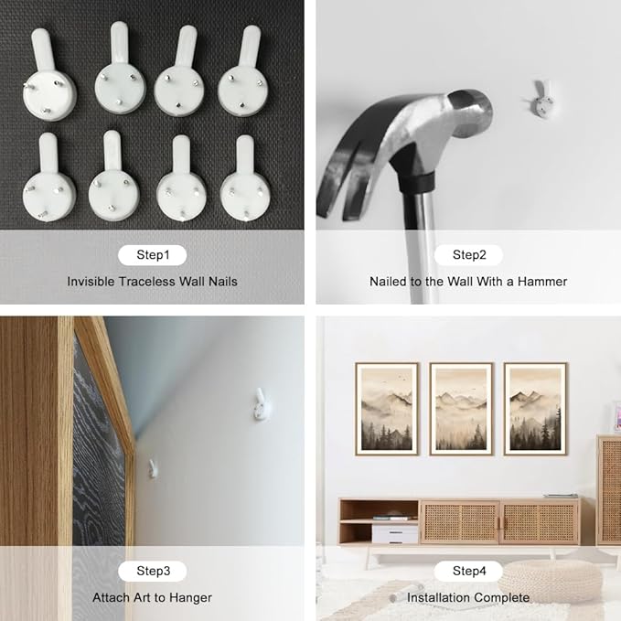 Celestdeco Nature Misty Forest Framed Canvas Wall Art Set, Foggy Landscape Wall Decor, Watercolor Pine Tree Wall Painting, Large Mountains Art Print for Living Room, Bedroom, Office - 16"X24"X3