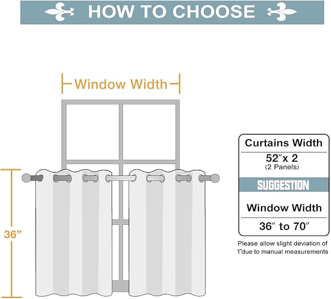 ChrisDowa Small Window Curtains for Kitchen and Bedroom - Grommet Short Thermal Insulated Room Darkening Curtains (2 Panels, Cappuccino, 52 x 36 Inch)