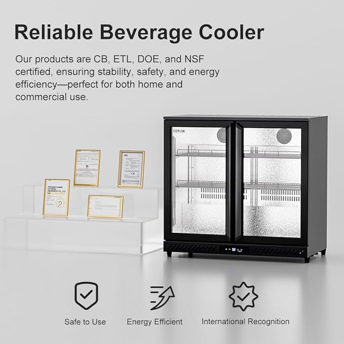 COTLIN 36" W Back Bar Cooler Beer Fridge Undercounter Refrigerator with LOW-E Glass Free Standing Beverage Refrigerator Adjustable Shelves for Soda Beer Wine, ETL NSF Approved