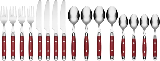 Cambridge 07216CBWD32R Jubilee Red 16-Piece Flatware Set, Thick Handles