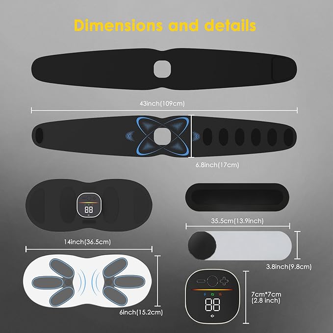 Ab Stimulator Muscle Toner, Abs Stimulator Abdominal Massage Belt with Heat for Belly Fat Burning & Cellulite Melting & Stomach Smooth Firming, Lower Back Massager for Women Men Pain Relief Gifts