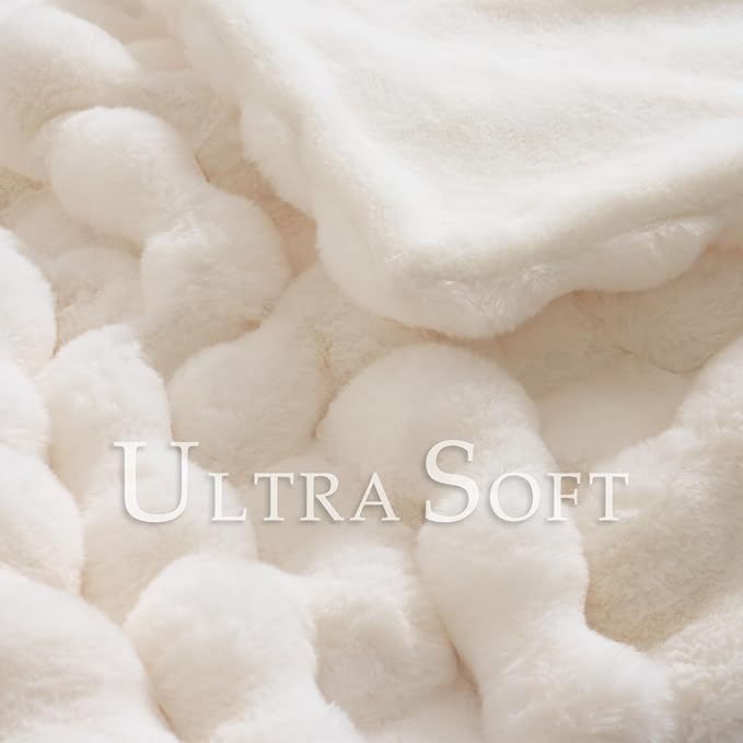 BENVWE Faux Fur Throw Blanket for Couch - Thickened Fluffy Soft Bubble Blanket for Living Room Home Decor - Mothers Day Birthday Gifts for Women Men, Cream White, 50" x 60", 1300GSM