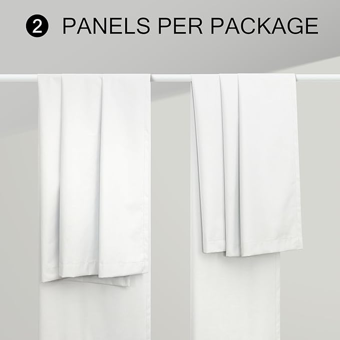 White Black Out Curtains 54 Inch Long 2 Panel Elegant Short Summer Curtains for Living Room Thermal Insulated Cotton Linen Blackout Drapes for 52-56 Inch Bay Window Country Chic Back Tab 52x54 Length
