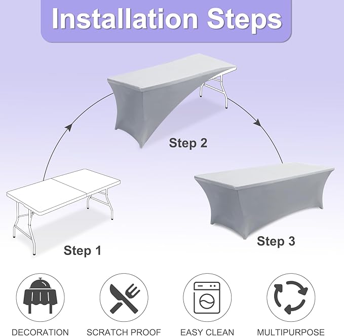 ABCCANOPY 6 FT Grey Spandex Table Cover Stretch Fitted Wrinkle Resistant Tablecloth Reuse for Rectangular Folding Table Patry Event Wedding Banquet Protector