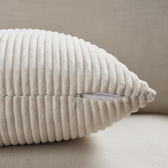 Fancy Homi 2 Packs Cream Decorative Throw Pillow Covers 16x16 Inch for Living Room Couch Bed Sofa, Rustic Farmhouse Boho Home Decor, Soft Corss Patchwork Corduroy Textured Square Cushion Case 40x40 cm