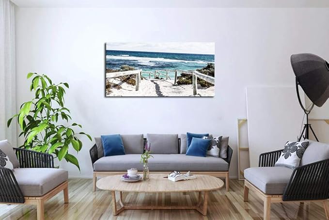 DZL Art S74250 Rottnest Island Beach Seascape Painting Sea Nature Pictures Wall Art Canvas Prints Painting Ready to Hang for Living Room Bedroom Decor Office Wall Decor Home Decoration
