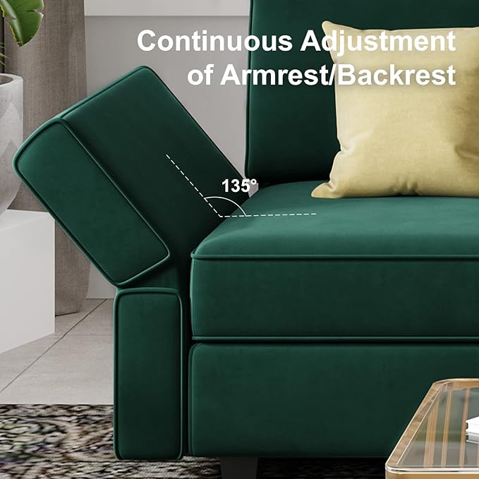 Belffin Modular Sectional Sofa Oversized U Shaped Sectional Couch with Reversible Chaise Velvet Modular U Shape Sofa with Storage Seat Green